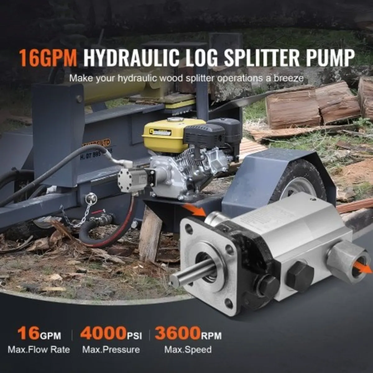 Hydraulic Wood Log Splitter Pump Kit, 60.6 L/min, - Image 3