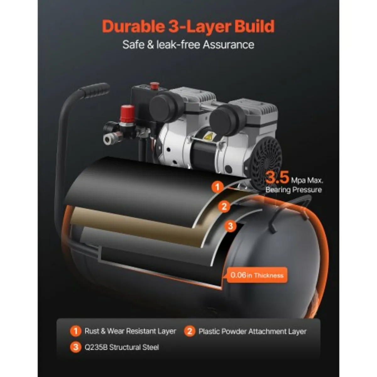 Air Compressor, 8 Gallon Steel Tank, 1HP 2.2 CFM9 - Image 2