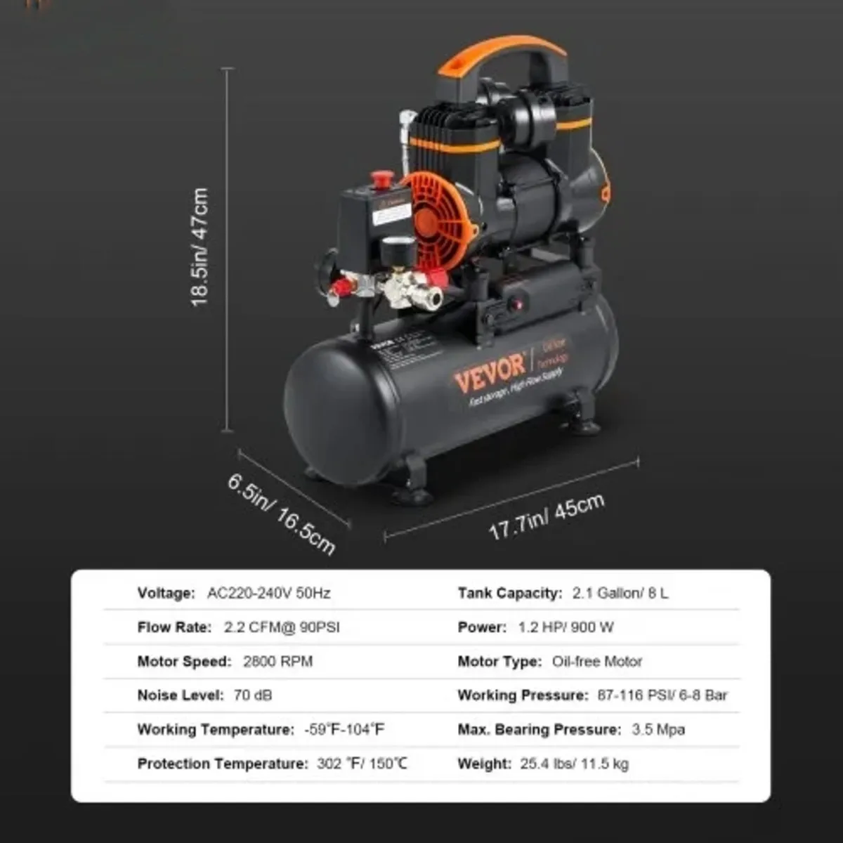 Air Compressor 7.9 L 900W 2.2 CFM@ 90PSI 70 dB Ult - Image 4