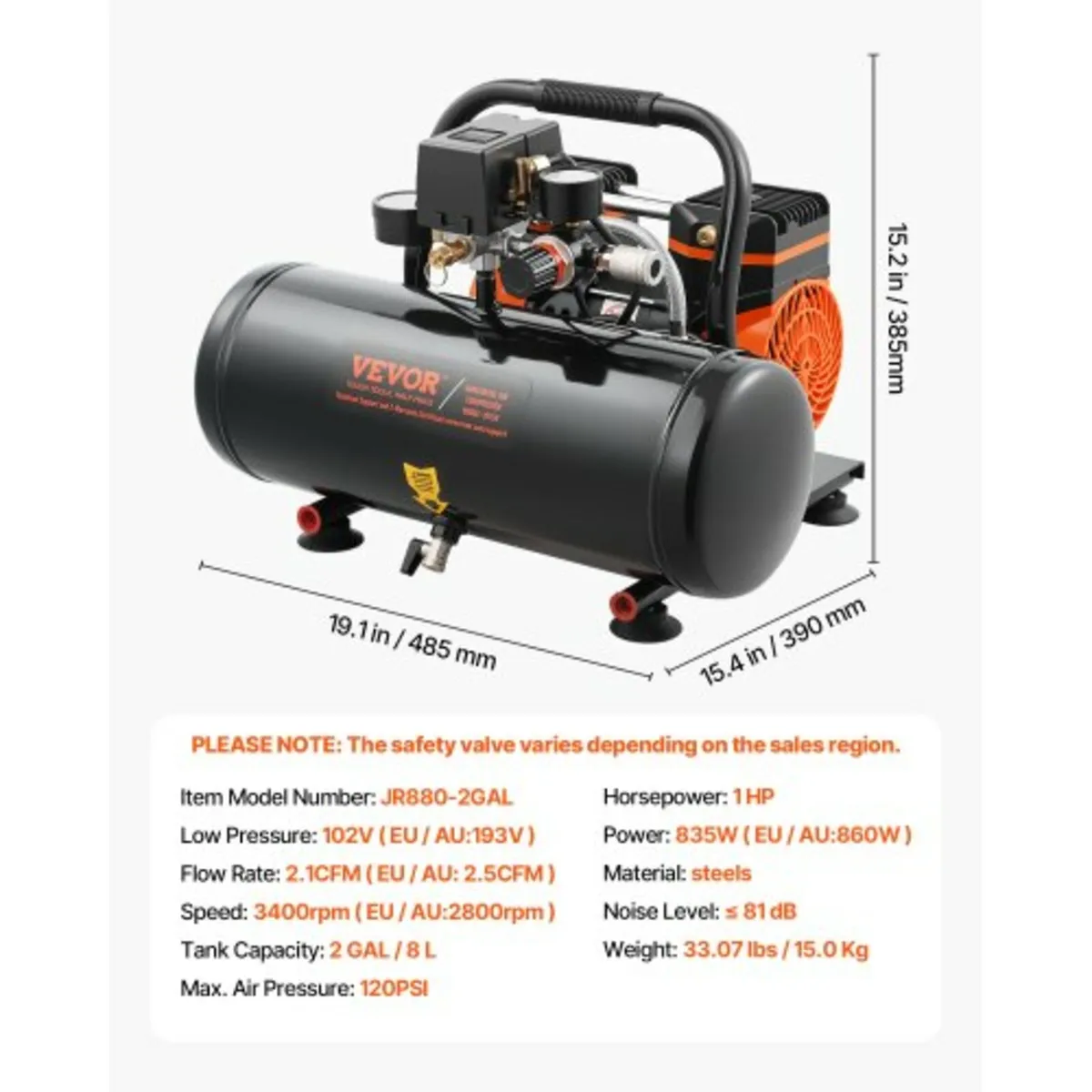 Air Compressor, 2 Gallon Steel Tank, 1HP 2.5 CFM 8 - Image 4