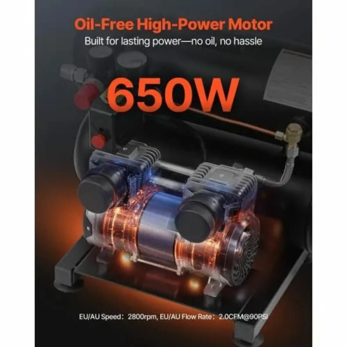 Air Compressor, 4.6 Gallon Steel Tank, 1HP 2.0 CFM - Image 2