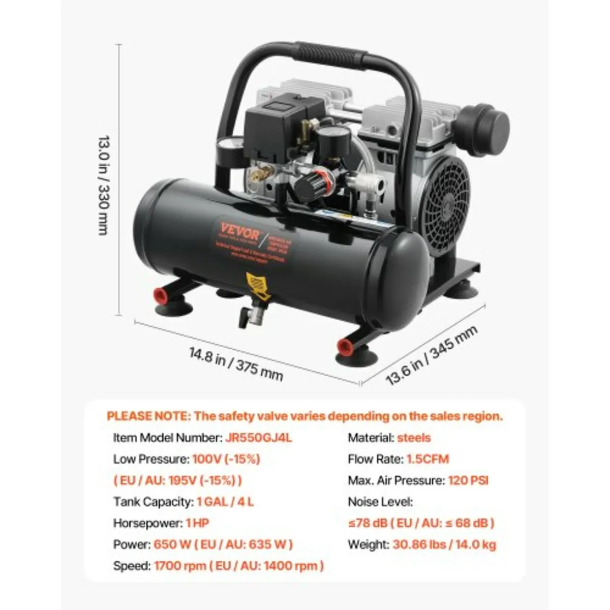 Air Compressor, 1 Gallon Steel Tank, 1HP 1.5 CFM 7 - Image 4