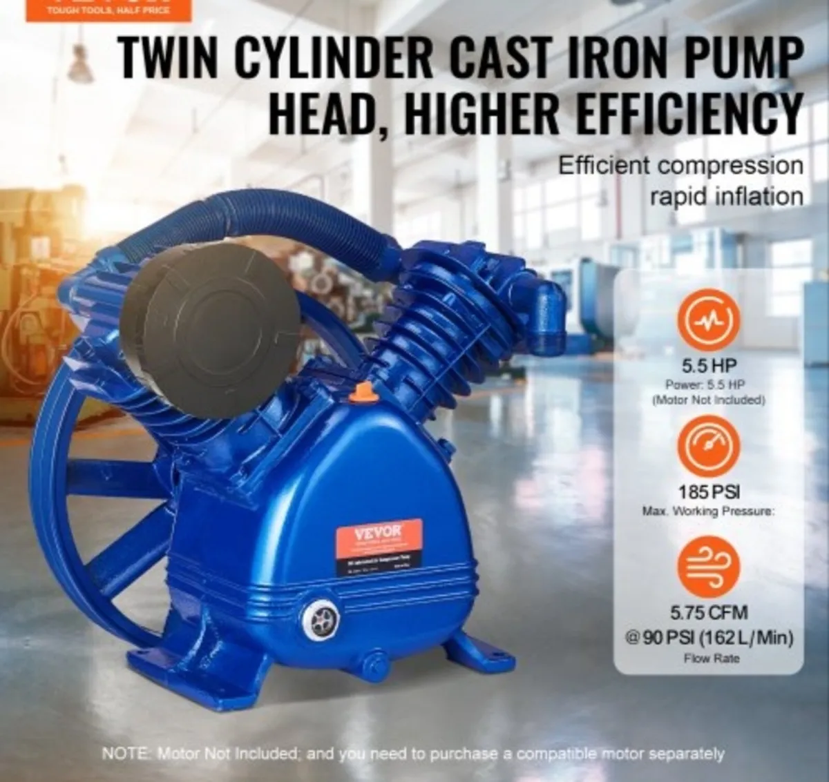 Air Compressor Pump Head, 5.5HP 5.75CFM  90PSI, T - Image 2