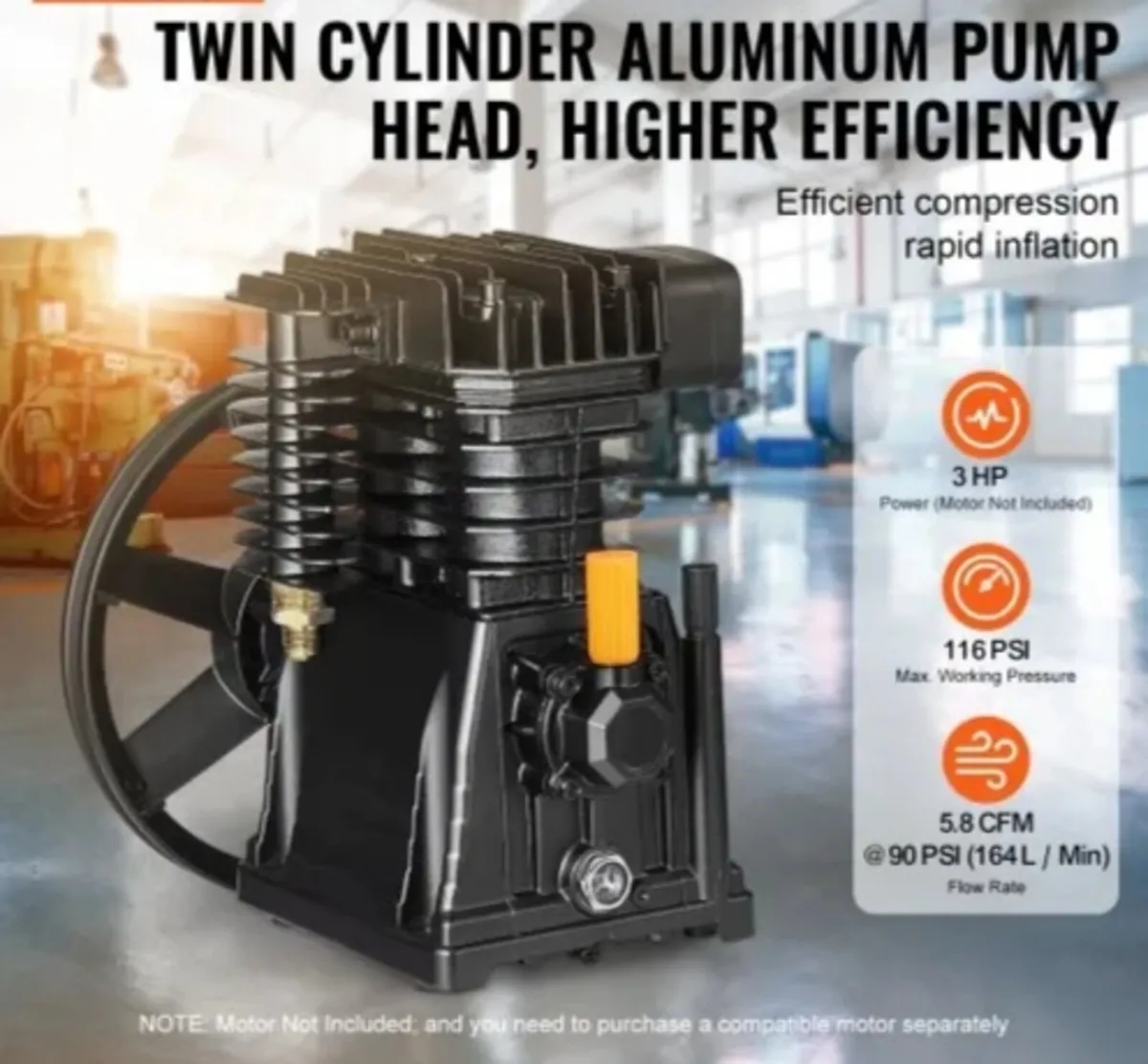 Air Compressor Pump Head, 3HP 5.8CFM  90PSI, Twin - Image 2