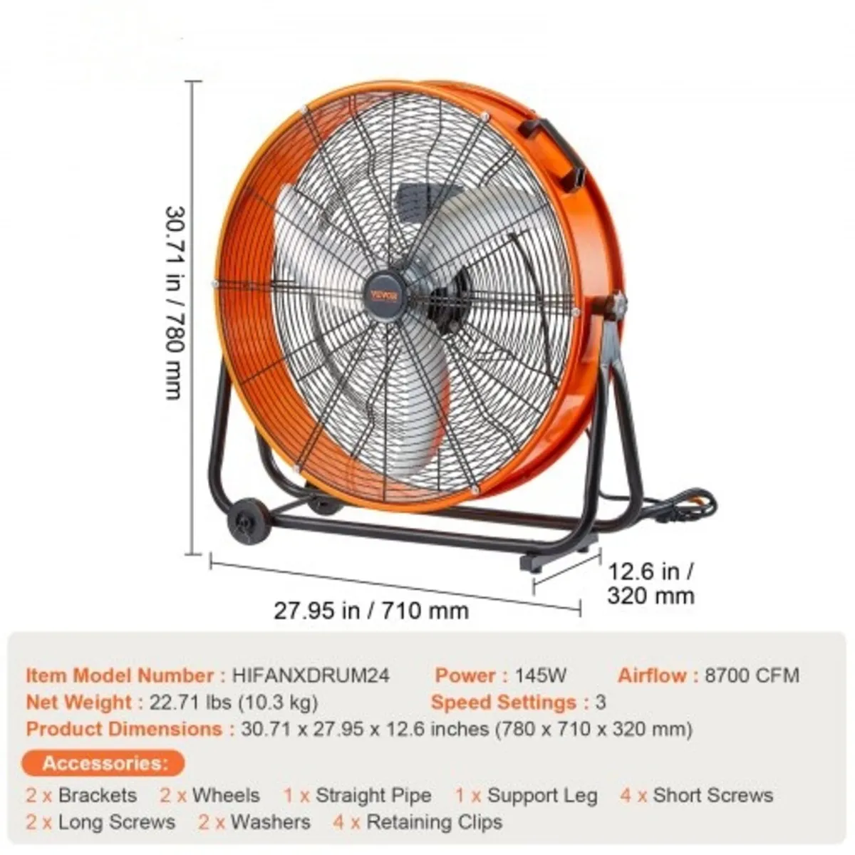 Drum Fan, 24 Inch High Velocity Industrial Shop Fa - Image 3