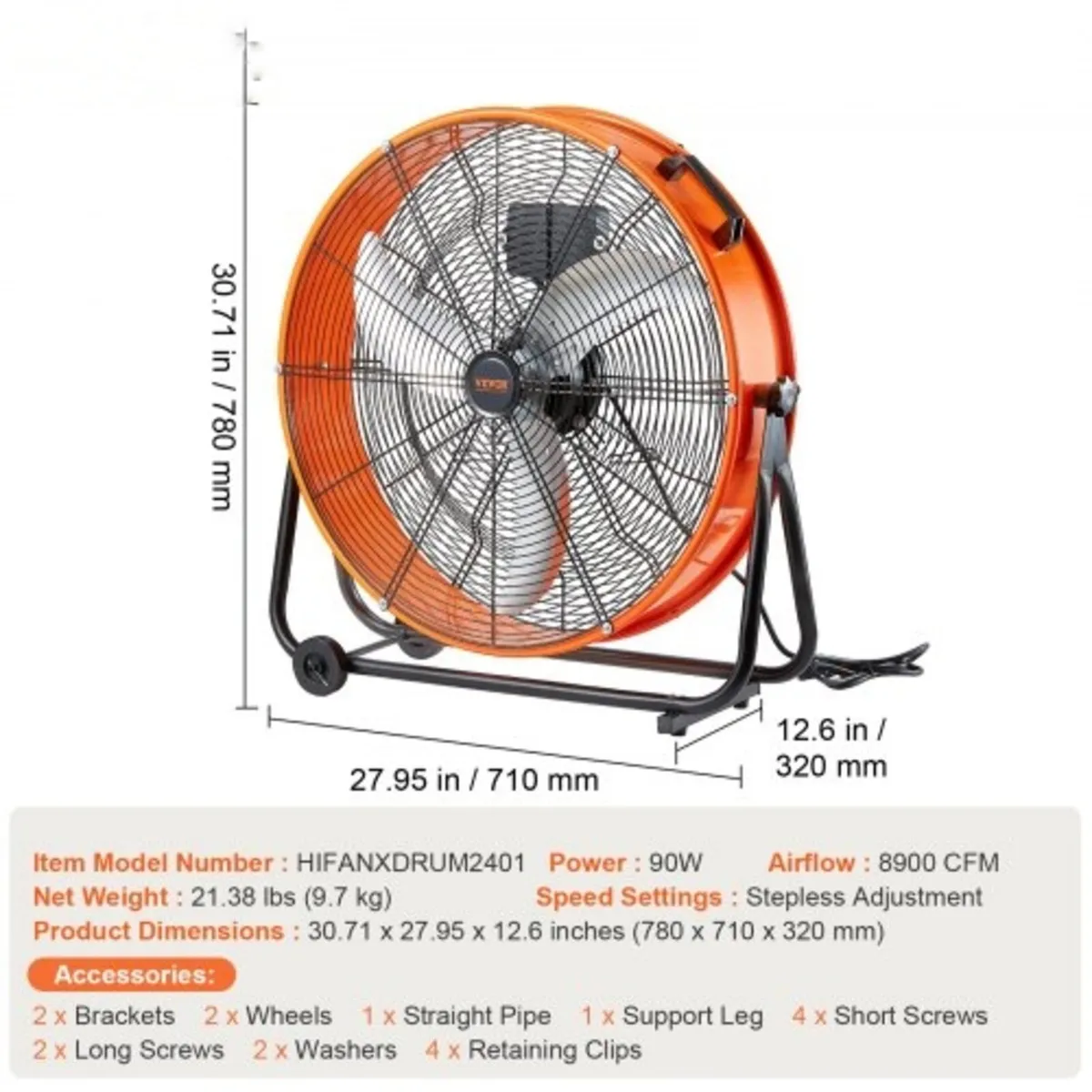 Drum Fan, 24 Inch High Velocity Industrial Shop Fa - Image 3