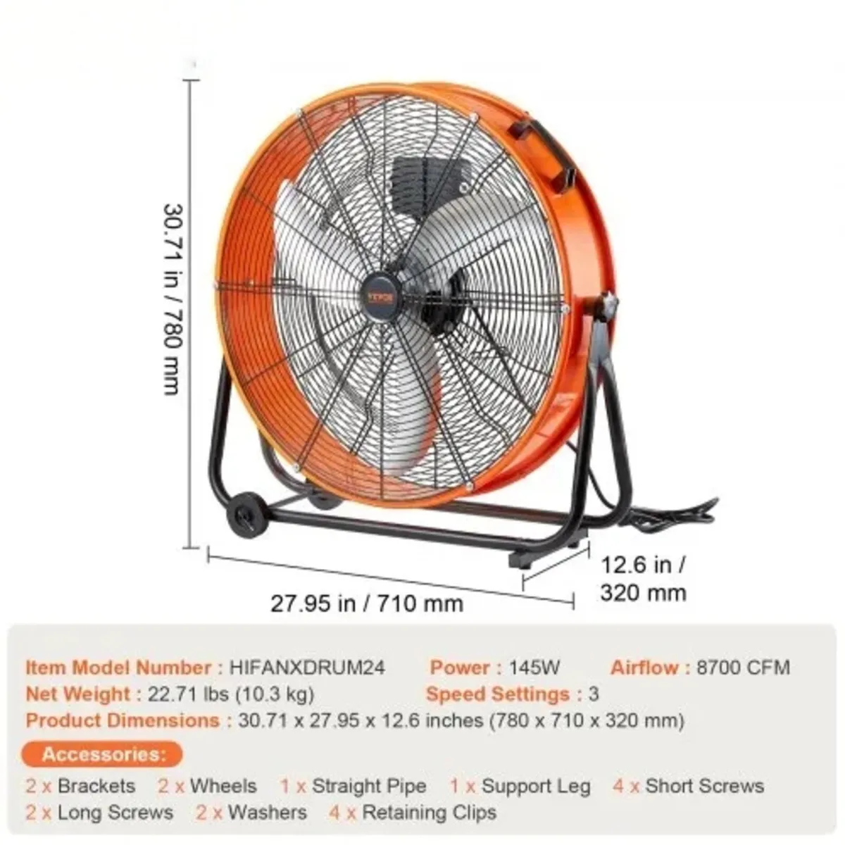 Drum Fan, 24 Inch High Velocity Industrial Shop Fa - Image 3