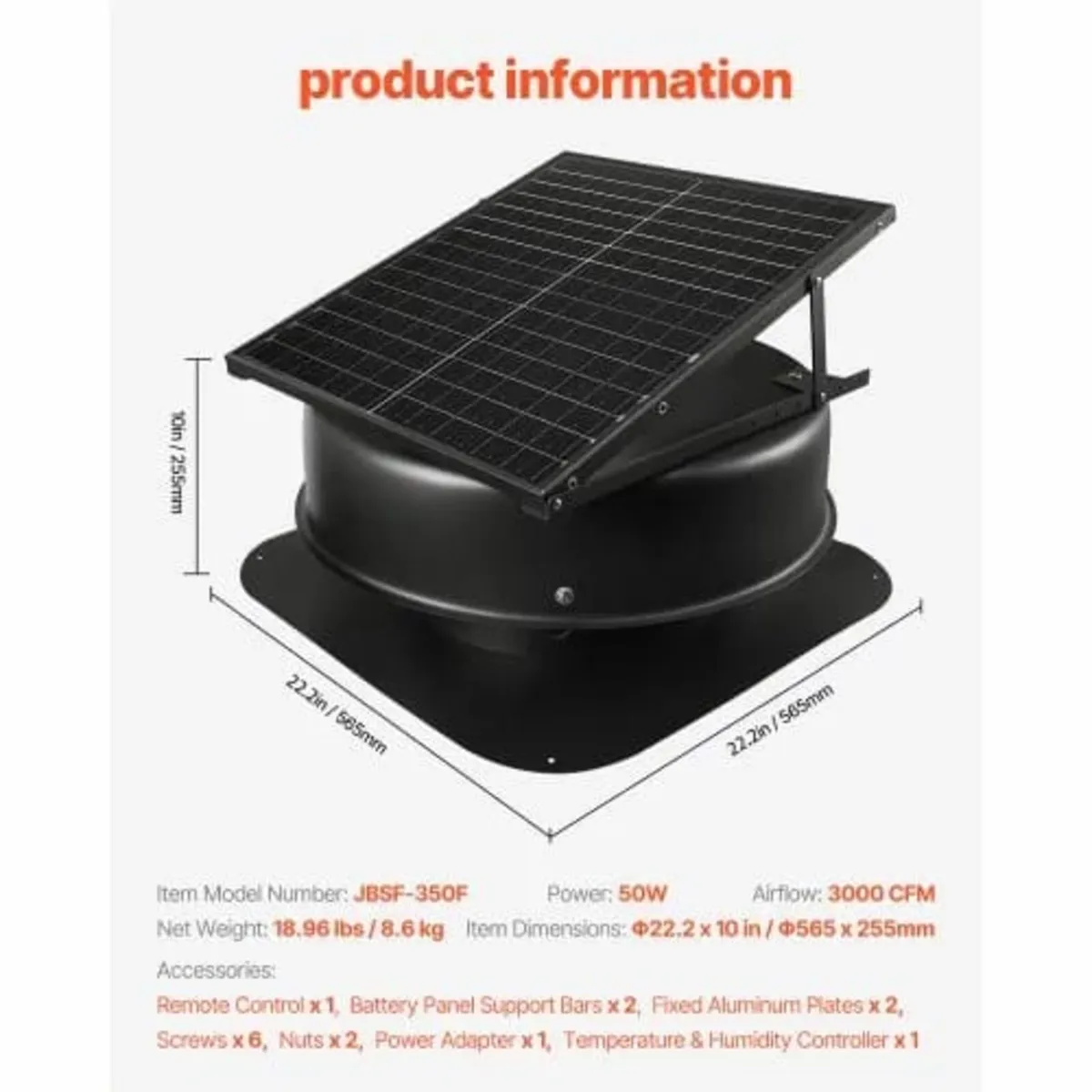 Roof Attic Exhaust Fan, 50W Smart Solar Roof Venti - Image 3