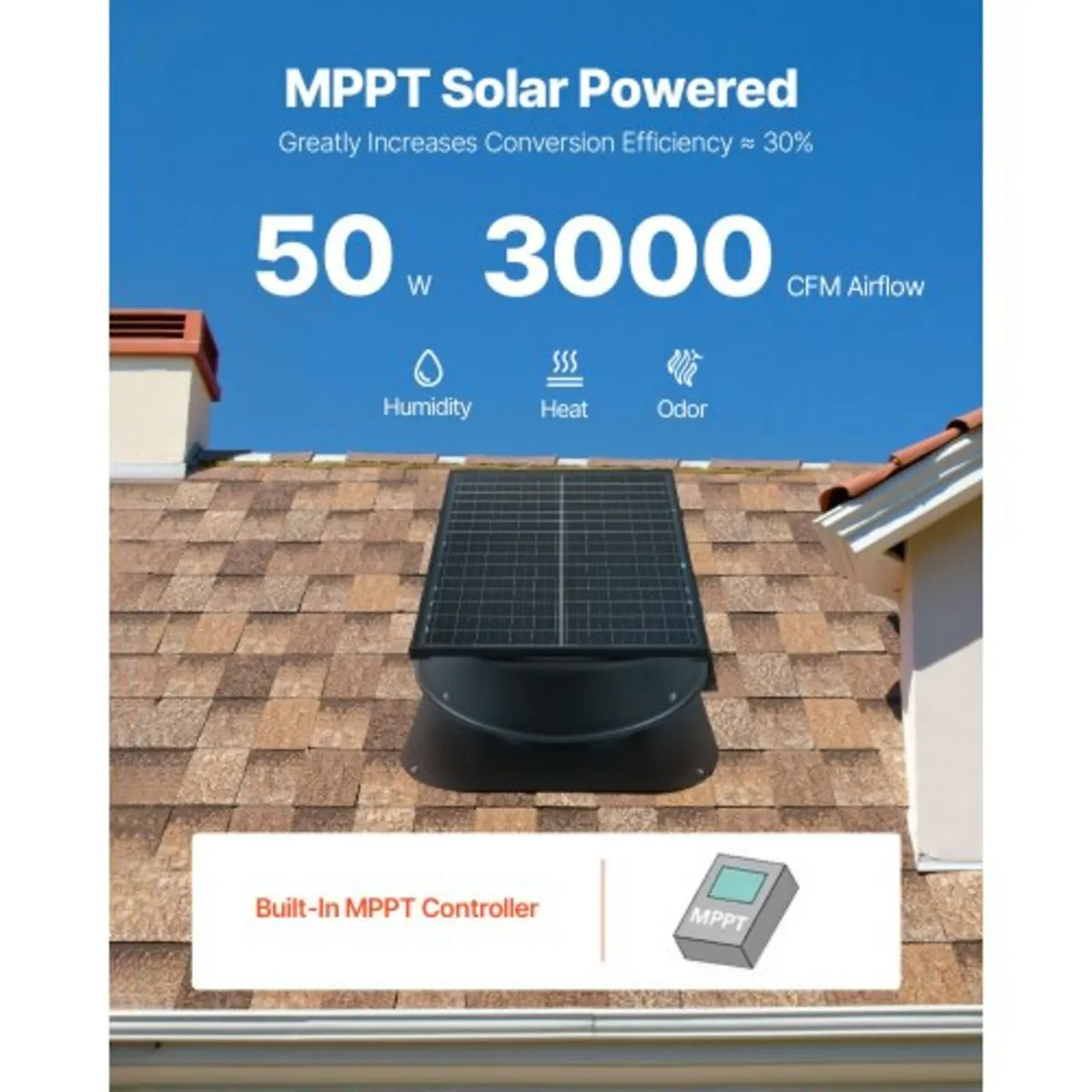 Roof Attic Exhaust Fan, 50W Smart Solar Roof Venti - Image 4