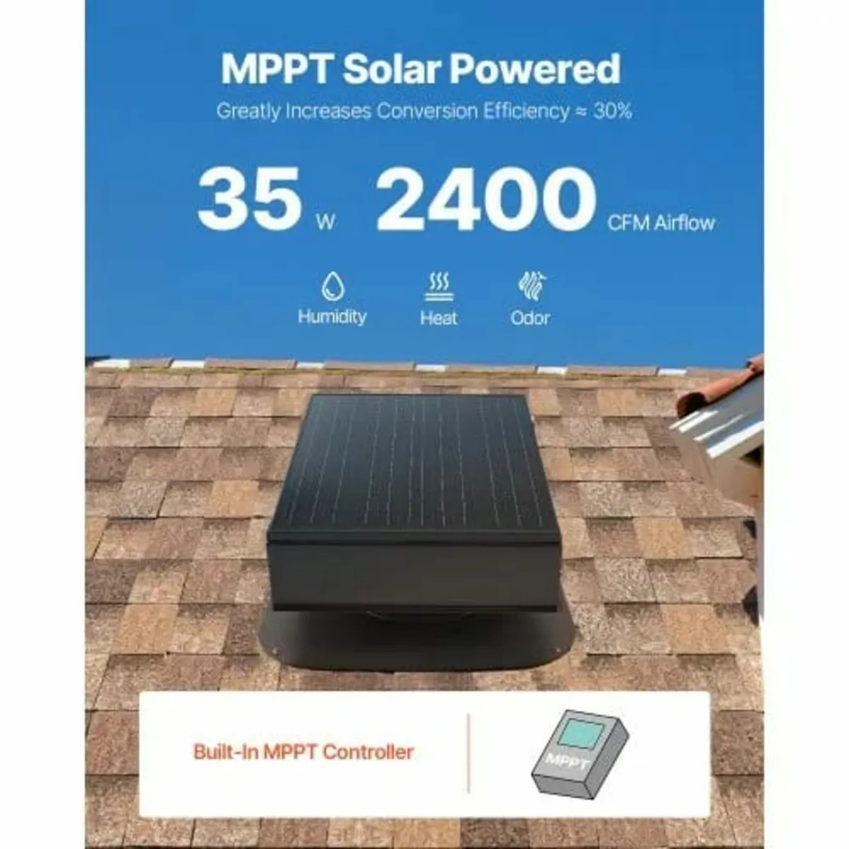 Roof Attic Exhaust Fan, 35W Smart Solar Roof Venti - Image 2