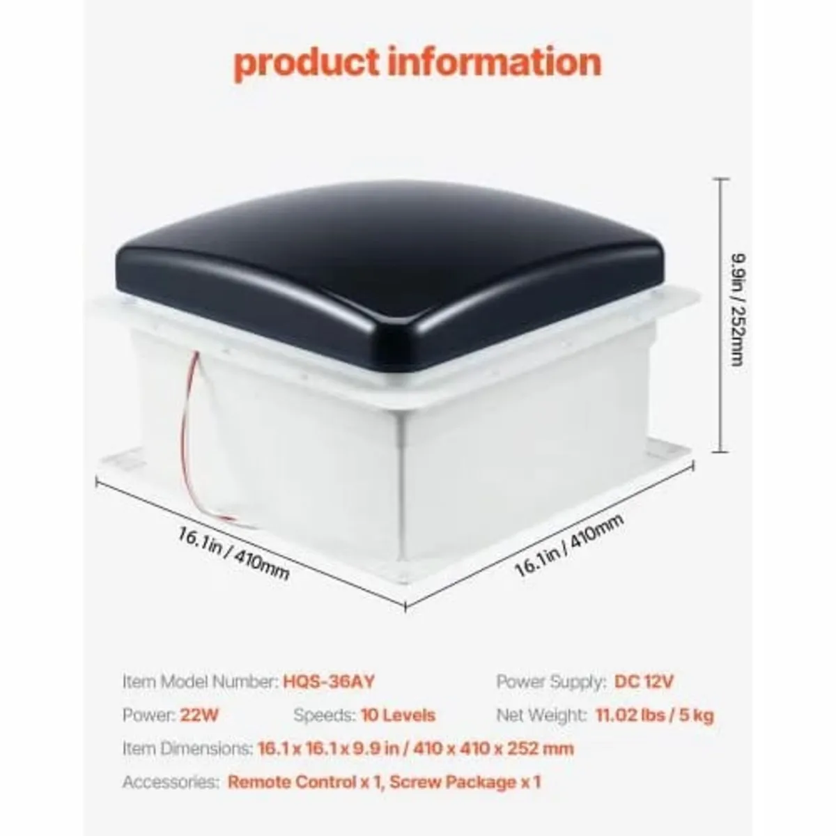 RV Vent Fan, 14 inch RV Roof Vent Fan 12V, Powerfu - Image 4