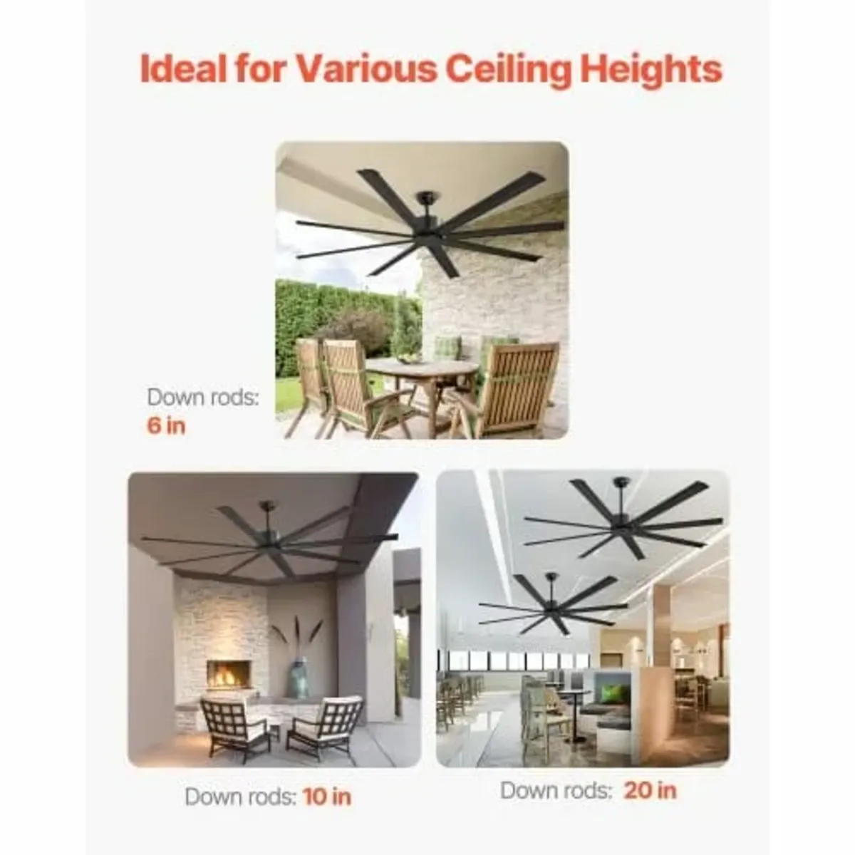 213 cm Ceiling Fan No Light, 6-Speed Remote Contro - Image 4