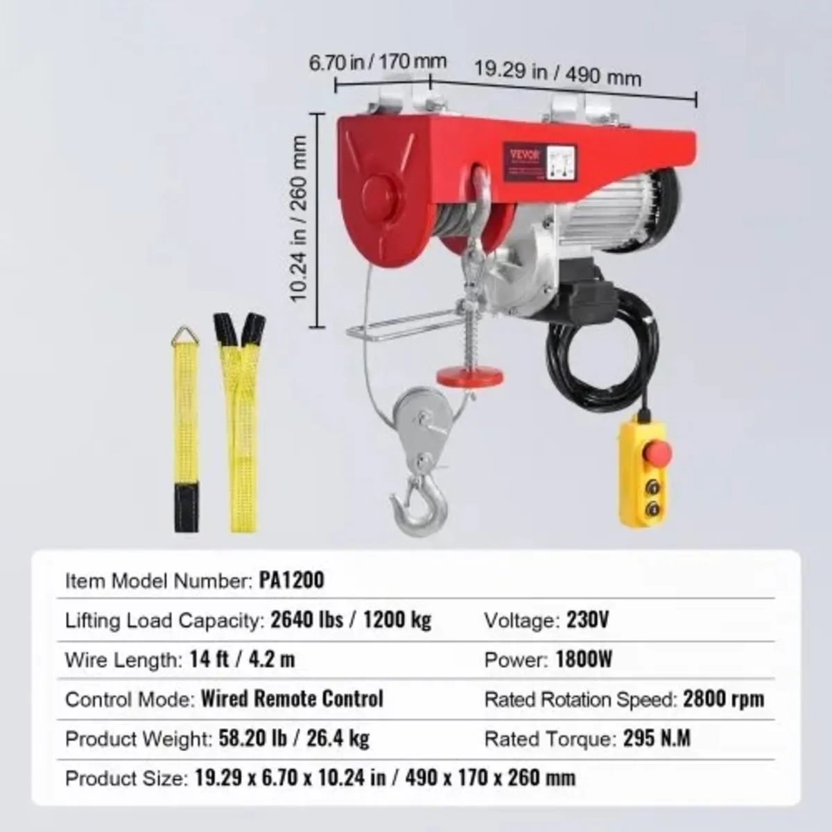 Electric Hoist Crane Winch 1197.5 kg with 426.7 cm - Image 4