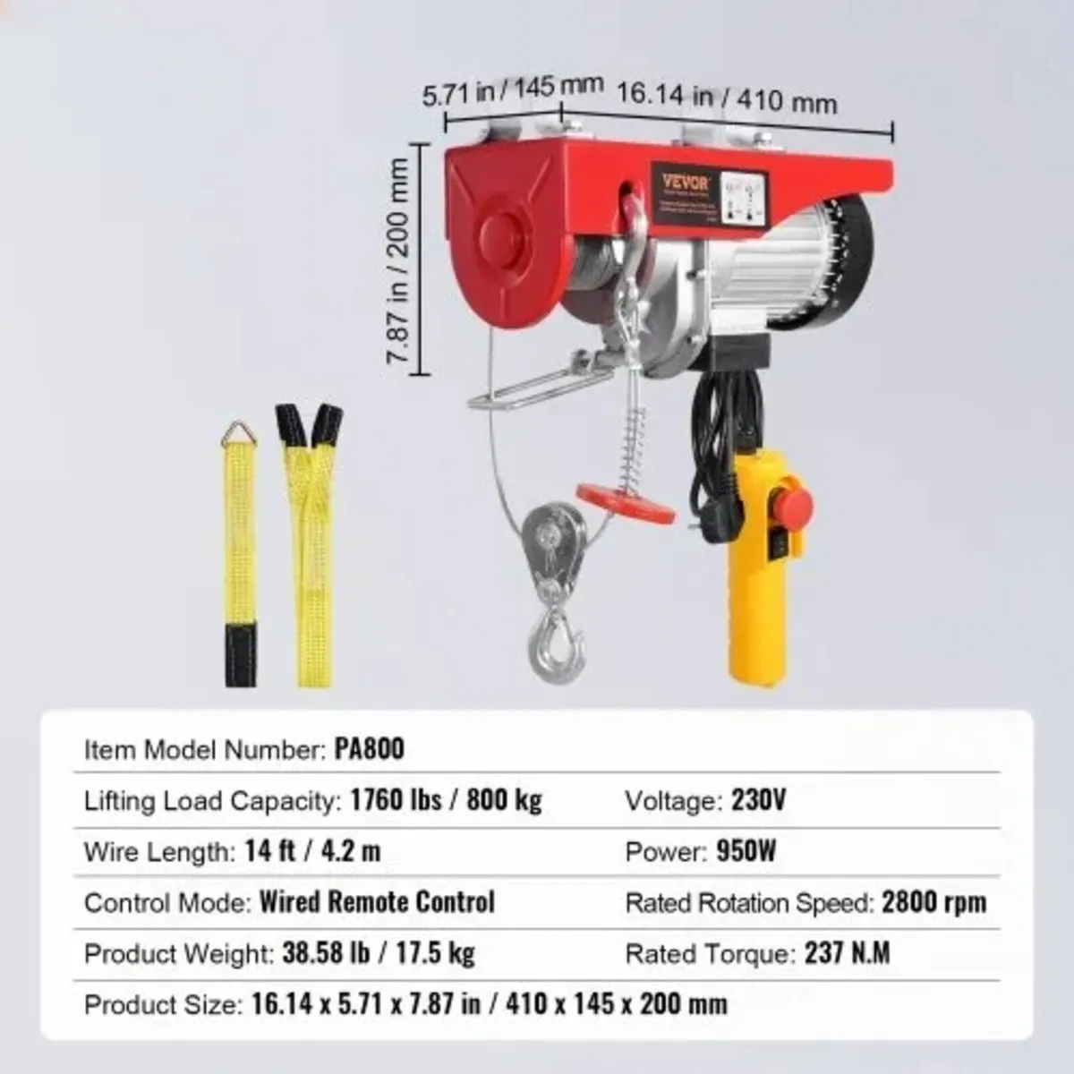 Electric Hoist Crane Winch 798.3 kg with 426.7 cm - Image 4