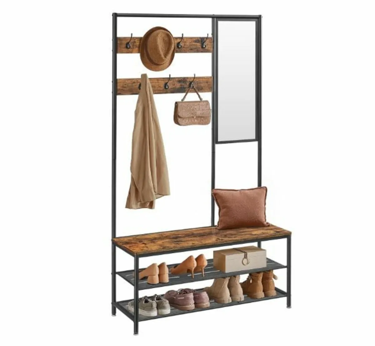 Coat Rack with Hooks Mirror Bench 35 x 98 x 180 cm - Image 1