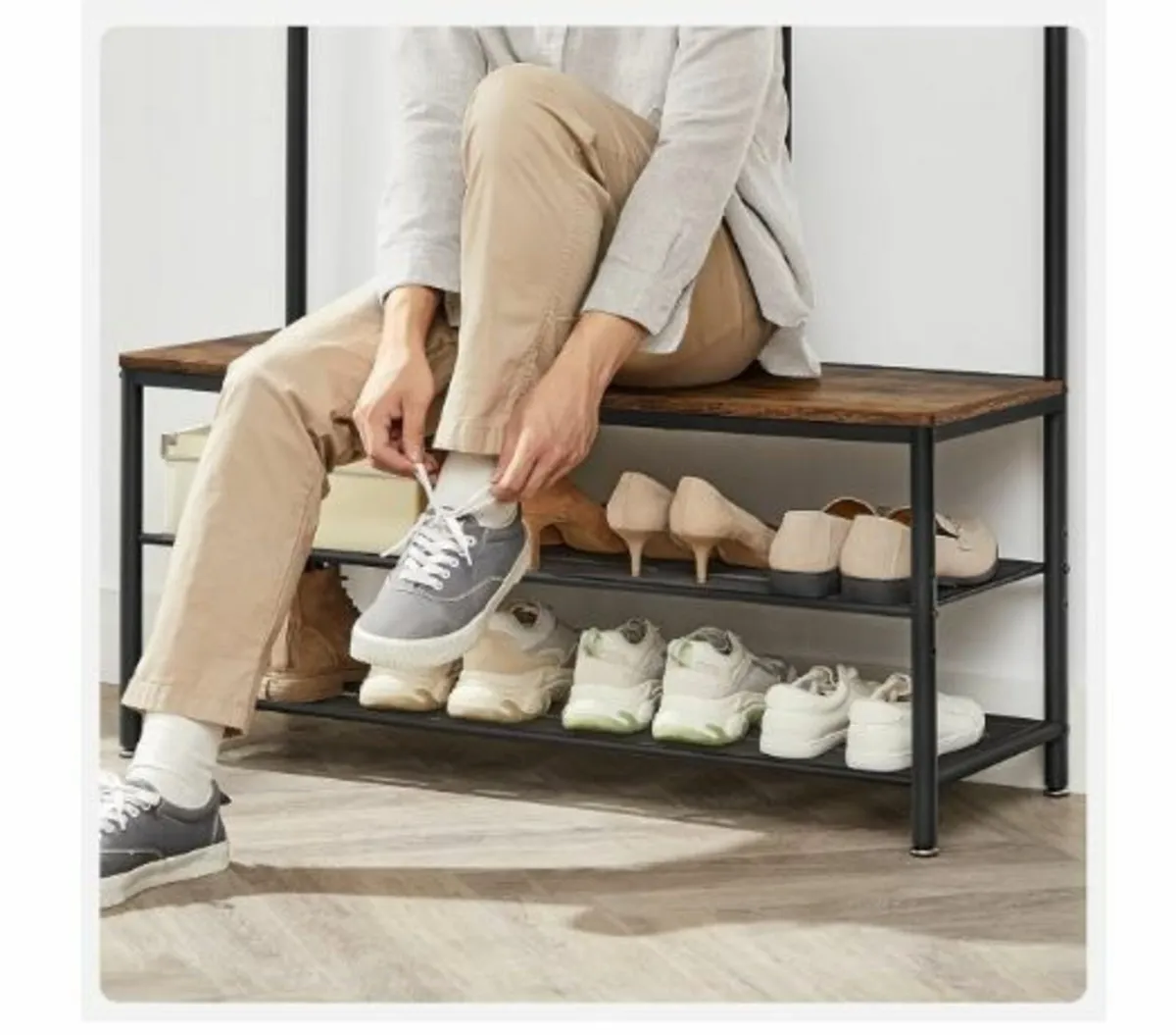 Coat Rack with Hooks Mirror Bench 35 x 98 x 180 cm - Image 2