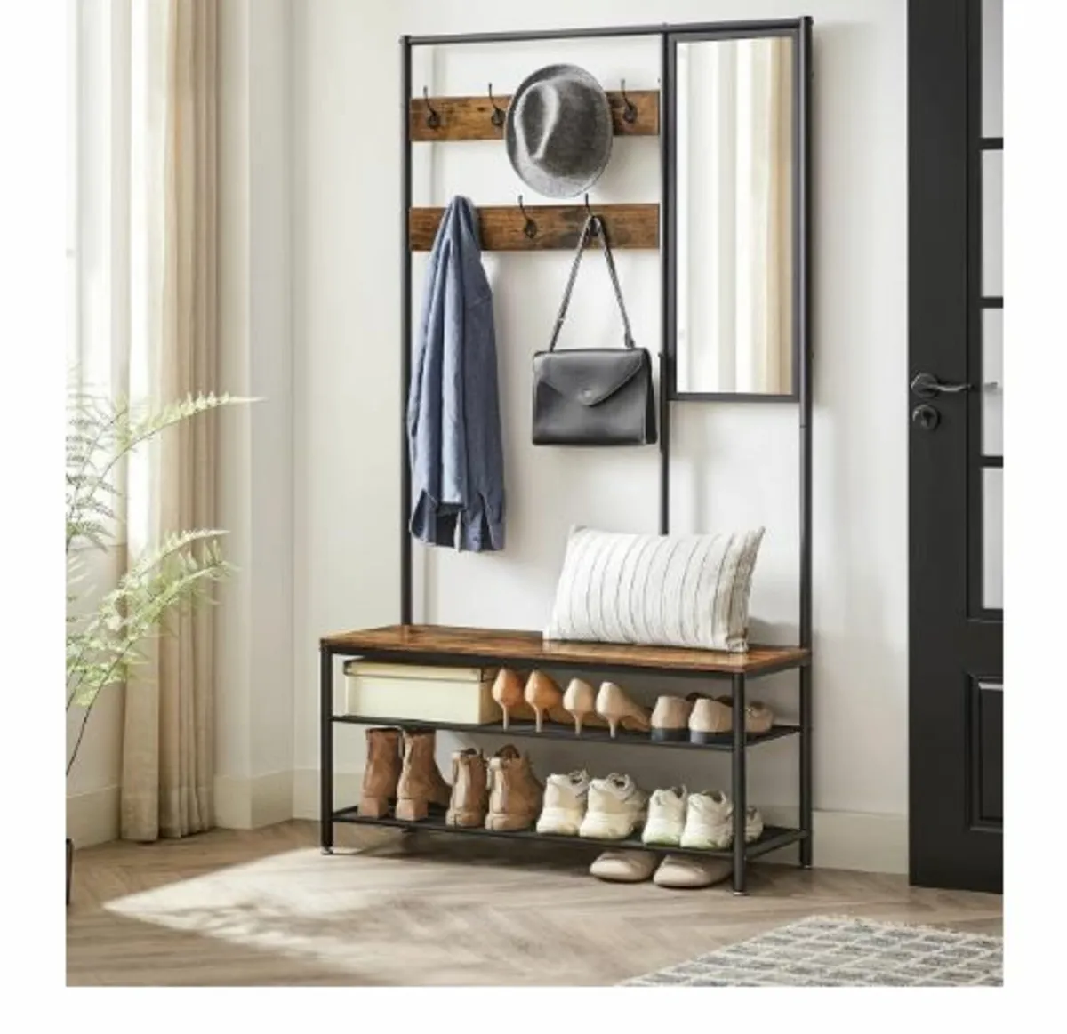 Coat Rack with Hooks Mirror Bench 35 x 98 x 180 cm - Image 3