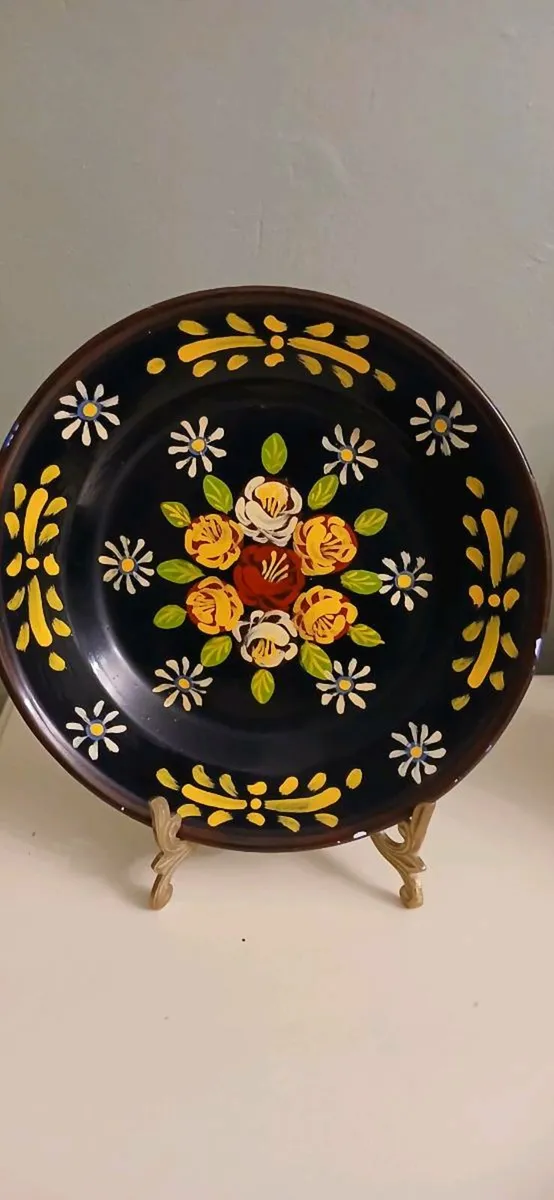 Vintage Handpainted Enamel Tin Plates - Image 1