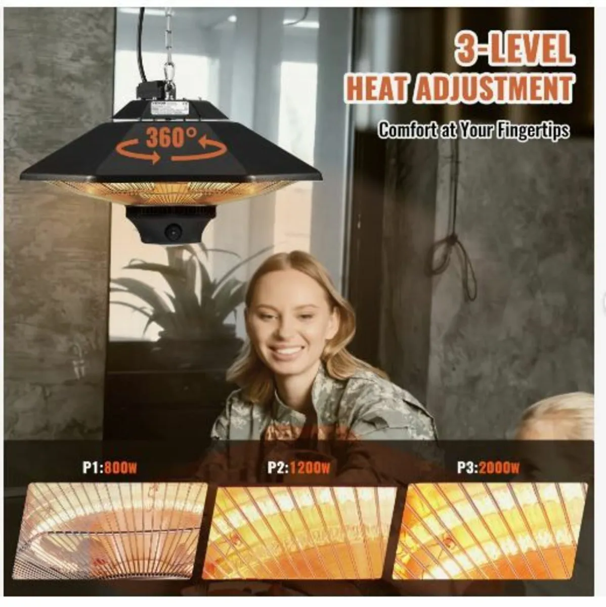 Hanging Patio Heater, 2000W Remote Control - Image 2