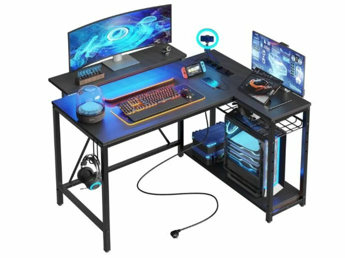 L-Shaped Corner Desk with Sockets - Image 1