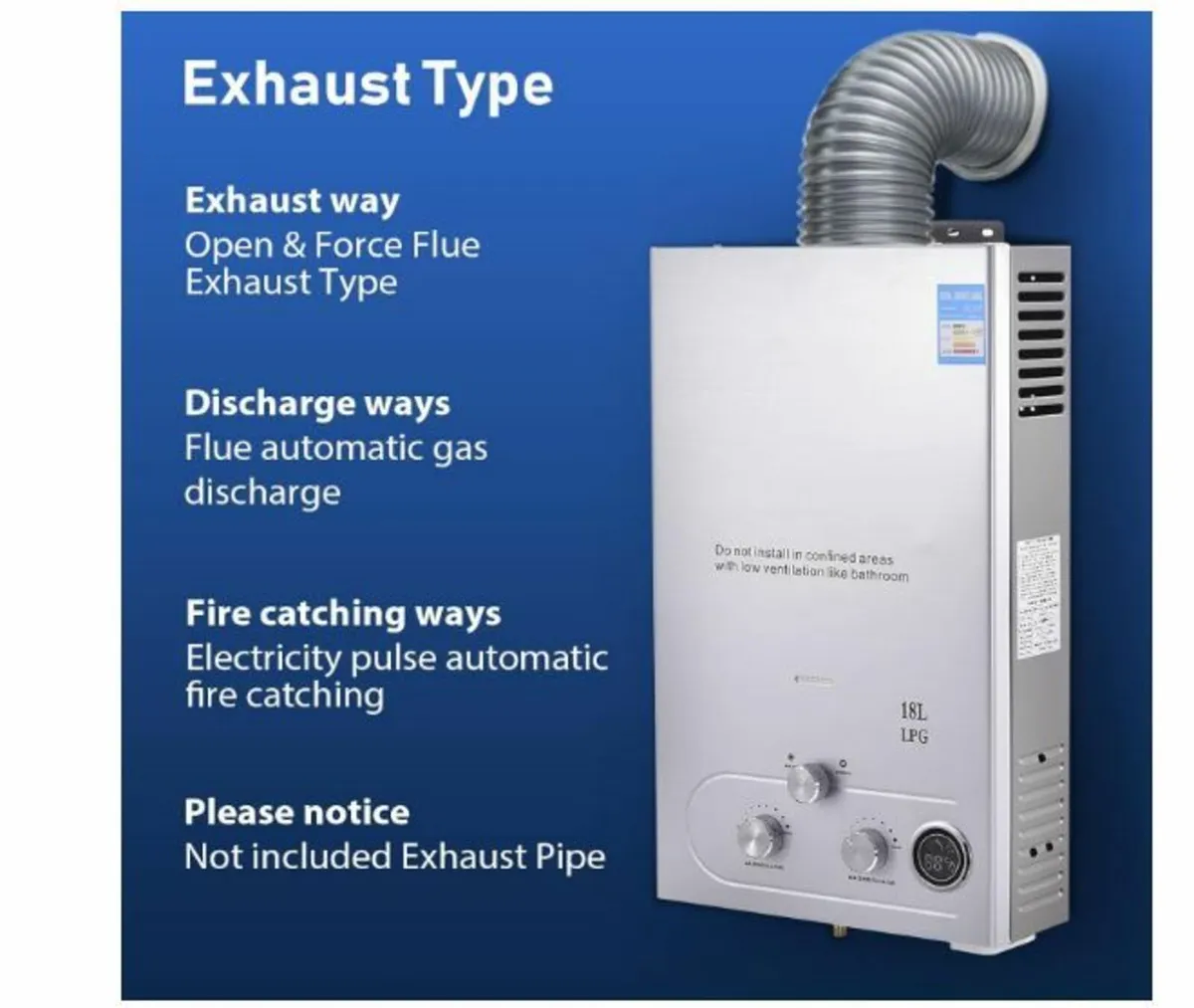 18L Gas Instantaneous Water Heater, 32 KW - Image 2