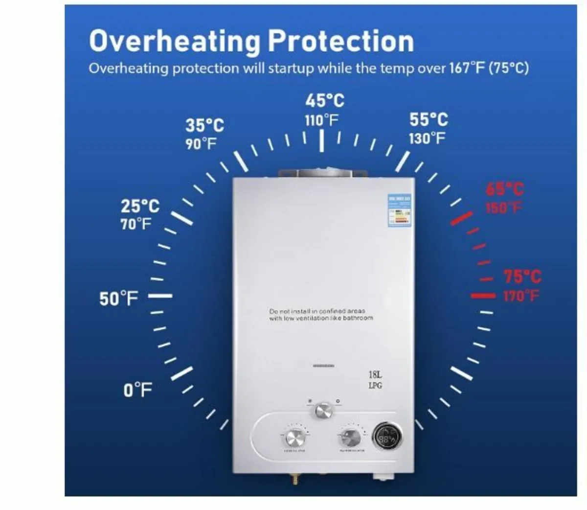 18L Gas Instantaneous Water Heater, 32 KW - Image 3