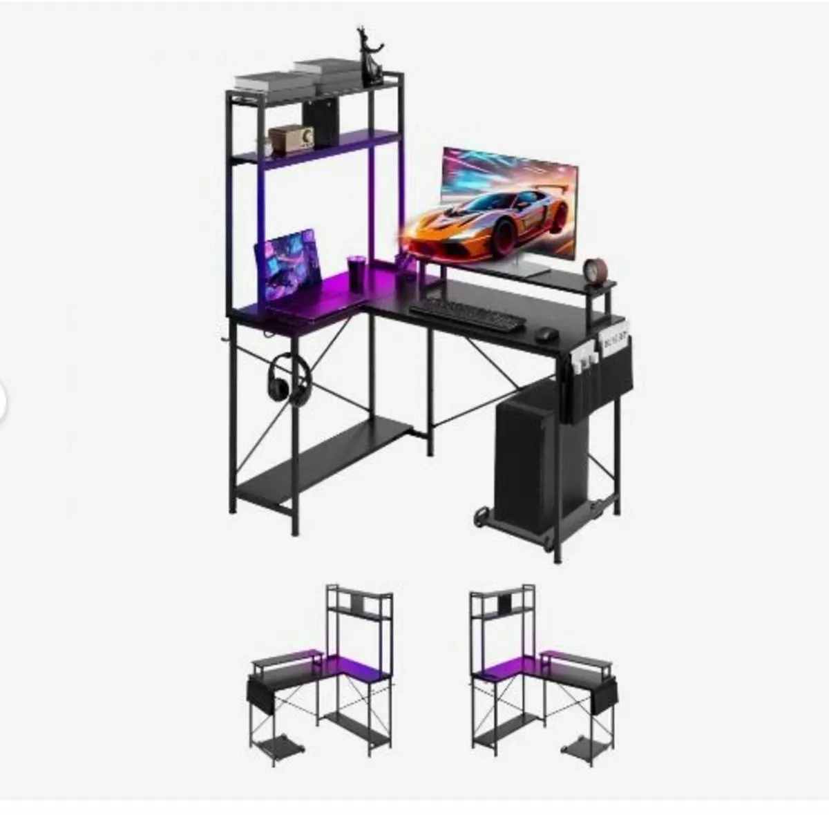 L-Shaped Gaming Desk with LED Lights - Image 3