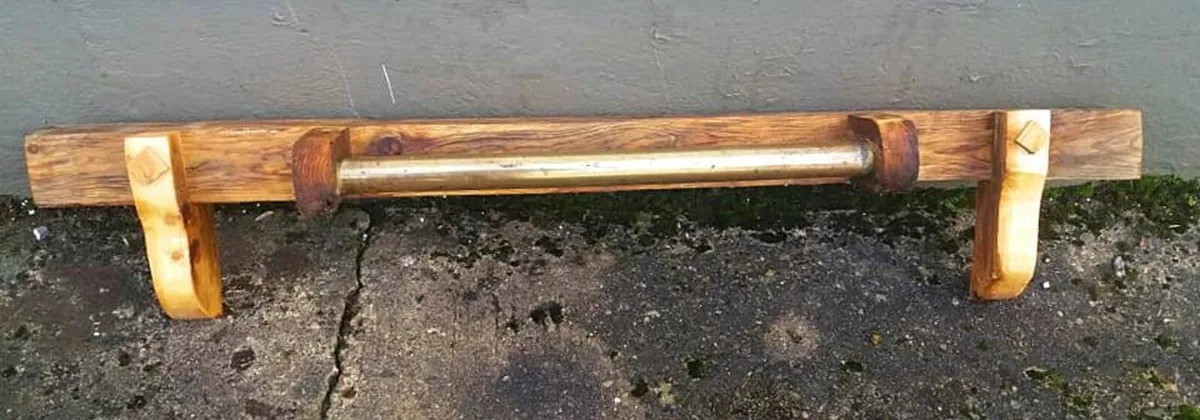 Rustic Oak n Brass Stove Mantle / Shelf - Image 1