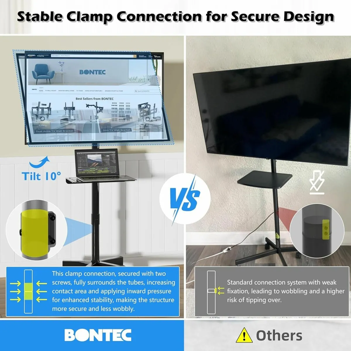 Mobile TV Stand on Wheels Rolling Cart with Media - Image 3