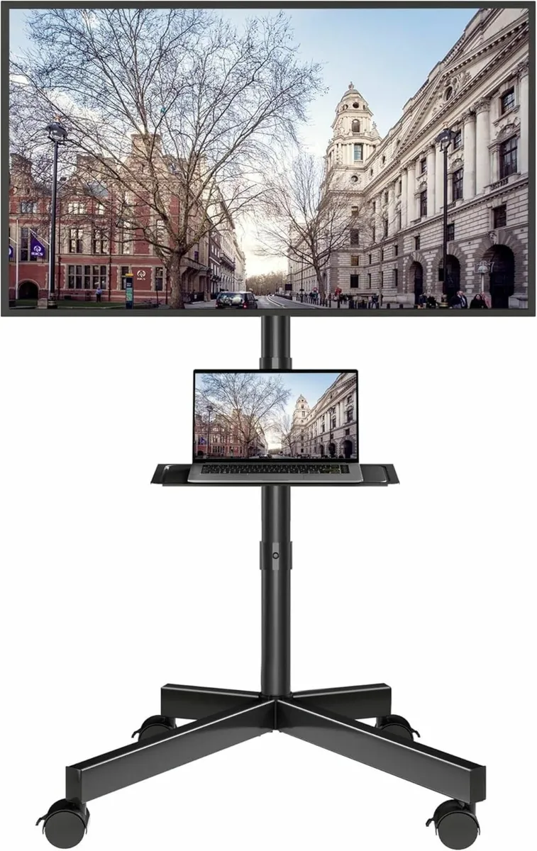 Mobile TV Stand on Wheels Rolling Cart with Media - Image 1