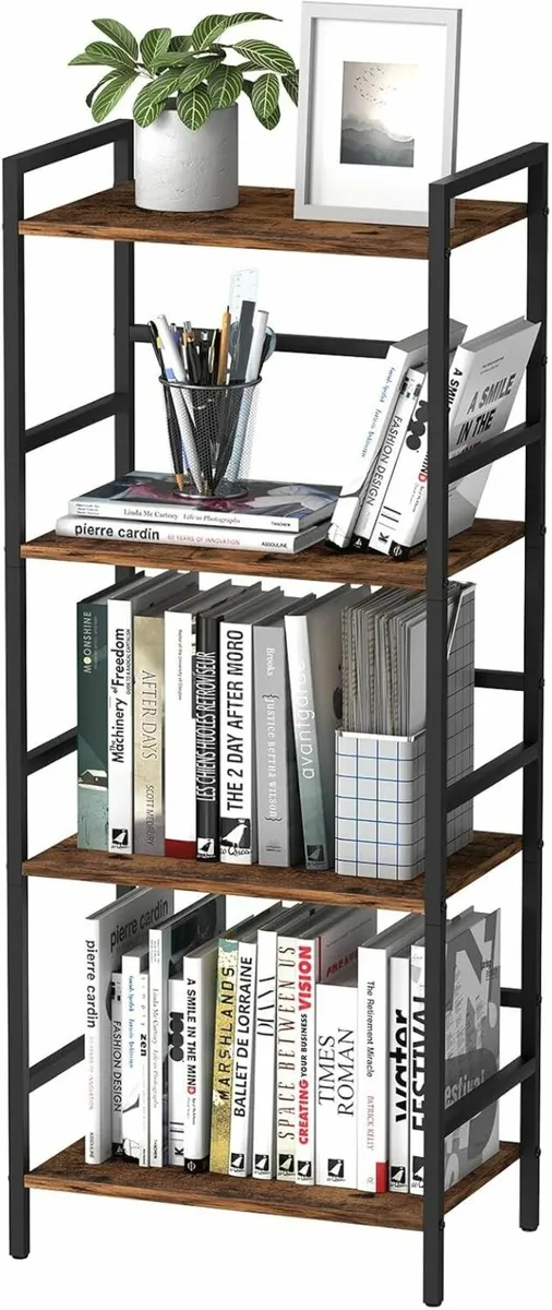 4 Tier Bookshelf with Storage Industrial Open - Image 1