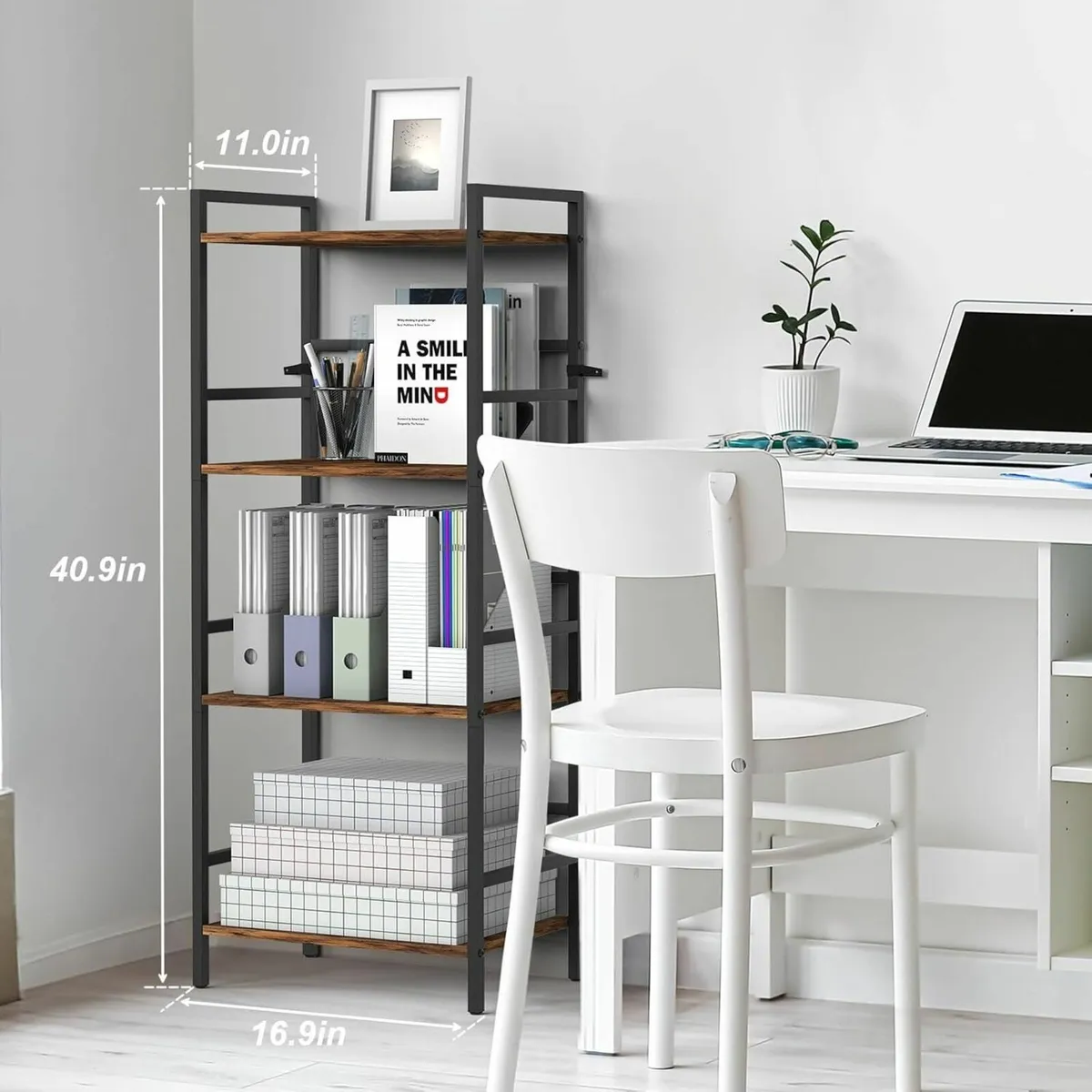 4 Tier Bookshelf with Storage Industrial Open - Image 3