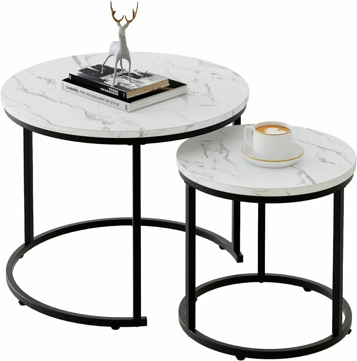 Round Coffee Tables Set of 2 End Table Nesting - Image 1