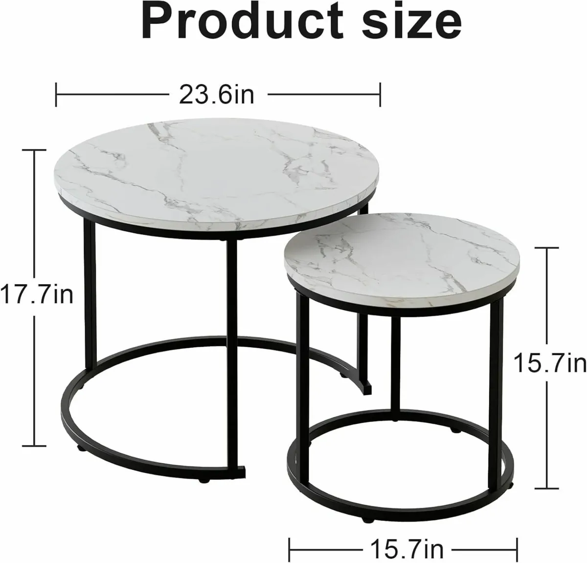 Round Coffee Tables Set of 2 End Table Nesting - Image 3