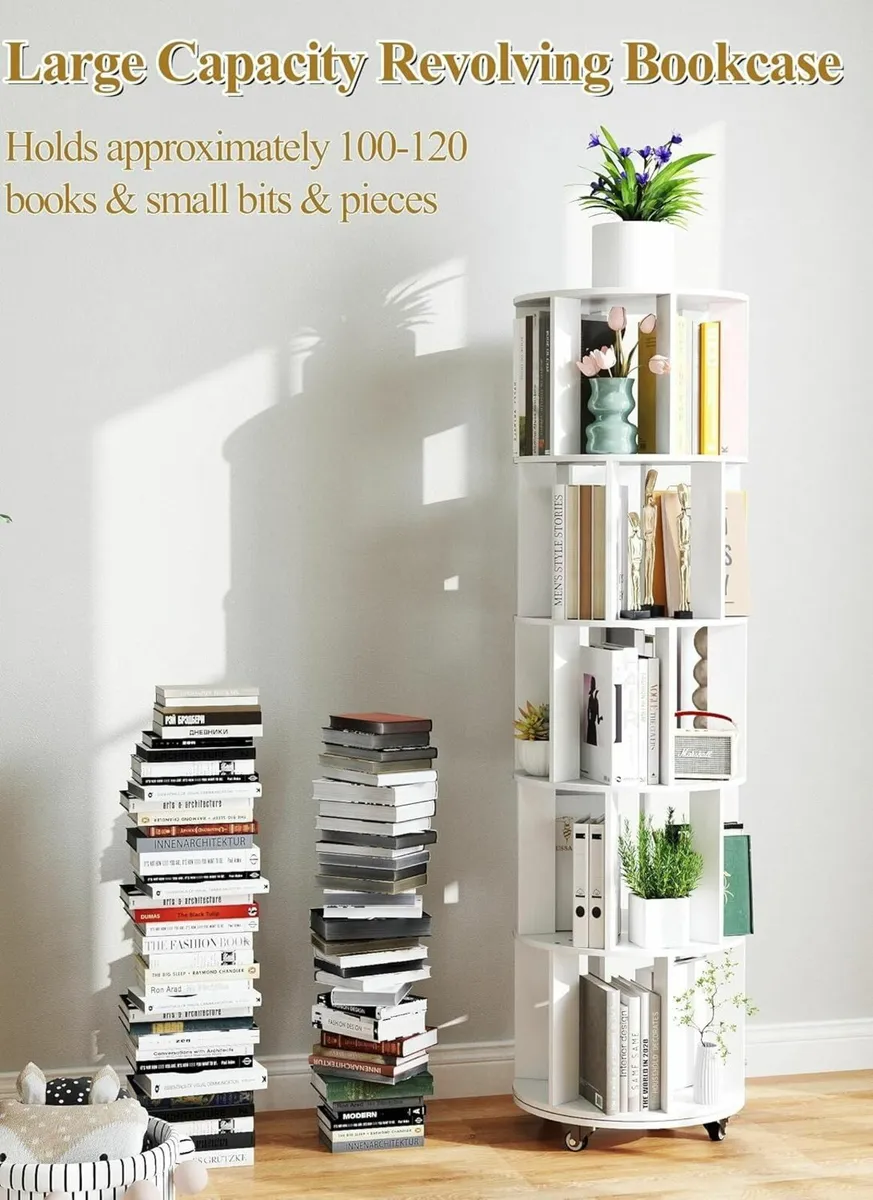 Rotating Bookshelf 5-Tier Corner Bookcase - Image 4