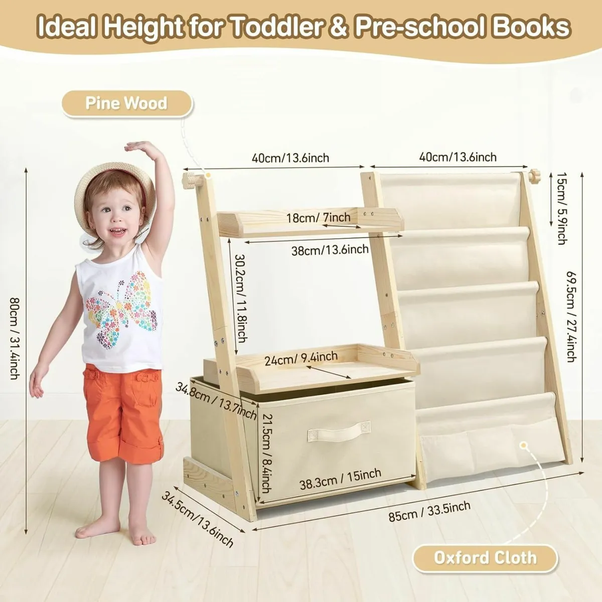 Kids Bookshelf and Toy Storage Montessori Wooden - Image 3