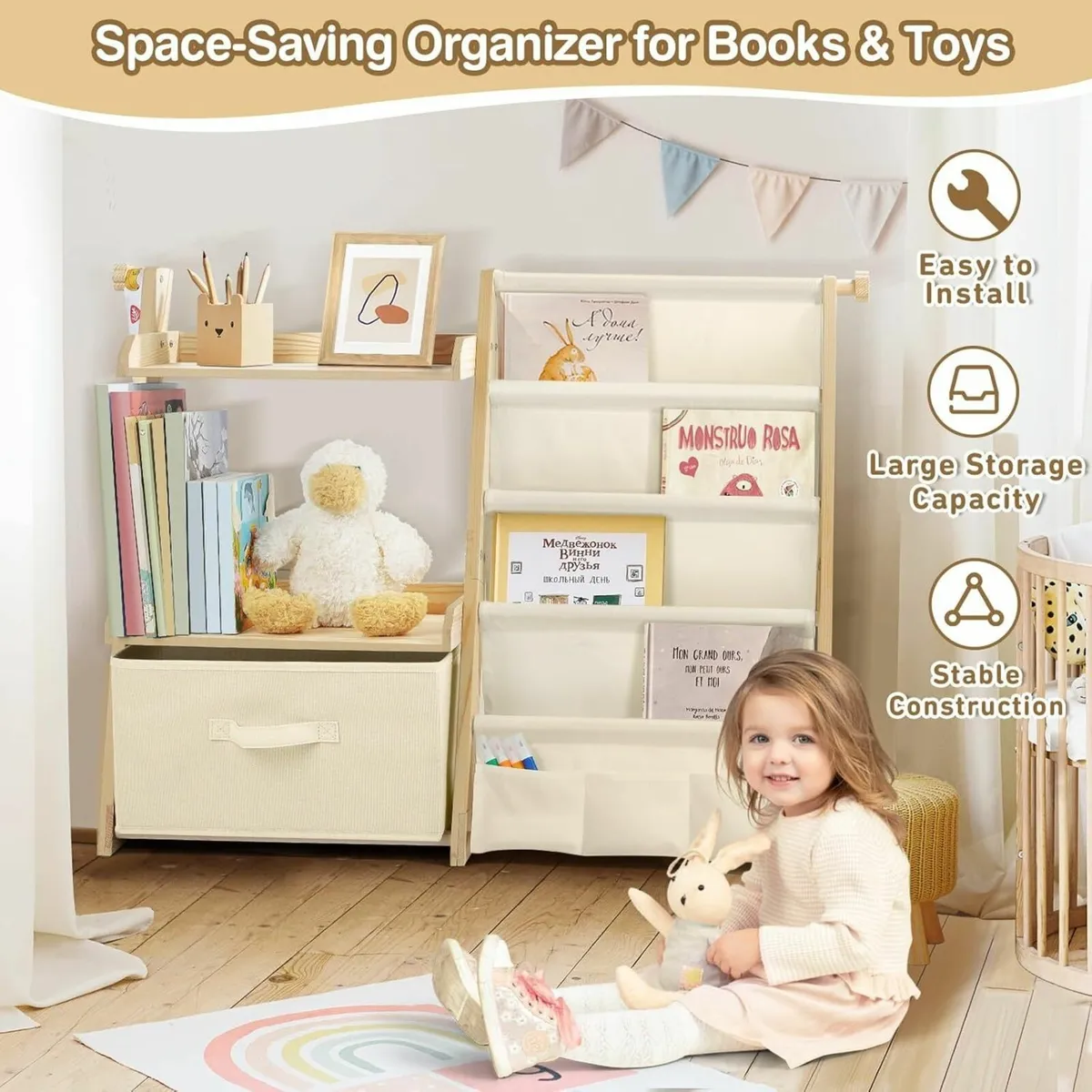 Kids Bookshelf and Toy Storage Montessori Wooden - Image 4