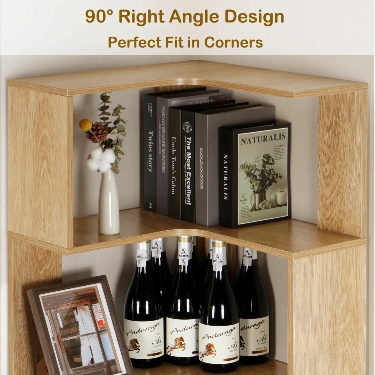 5 Tier Corner Bookcase Floor Standing Wooden - Image 4