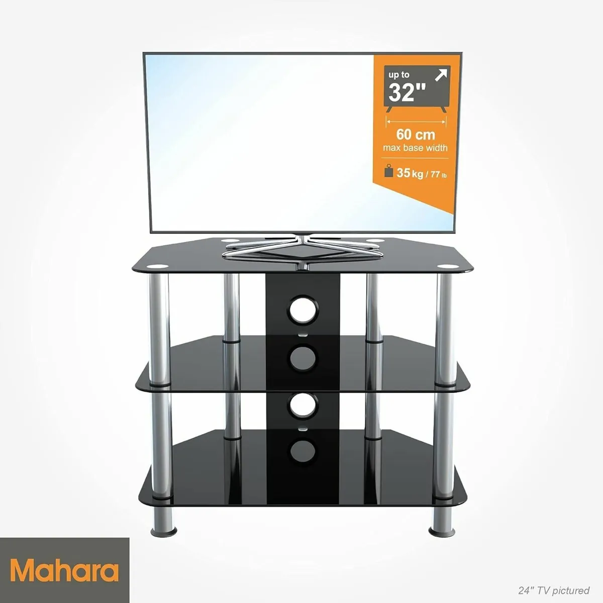 Glass Corner TV Stand – Universal Black Unit 60cm - Image 3
