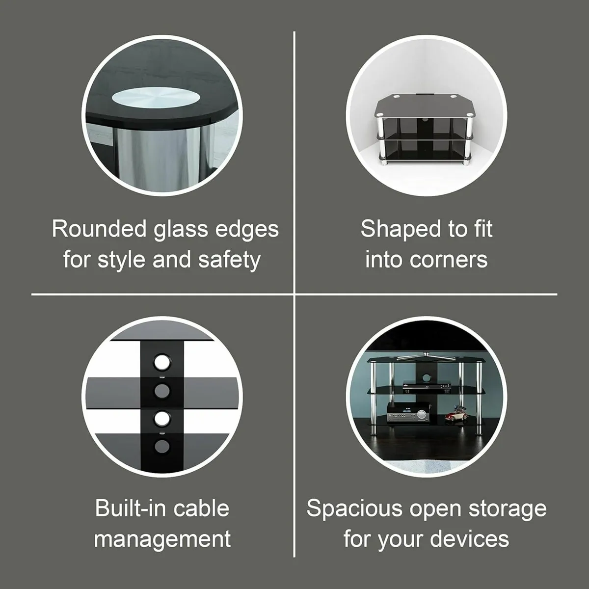 Glass Corner TV Stand – Universal Black Unit 60cm - Image 4