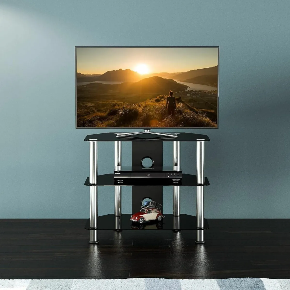 Glass Corner TV Stand – Universal Black Unit 60cm - Image 2