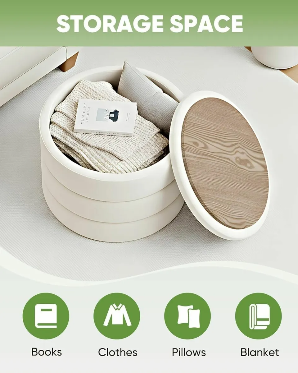 Large Storage Ottoman Round Folding Foot Rest - Image 4