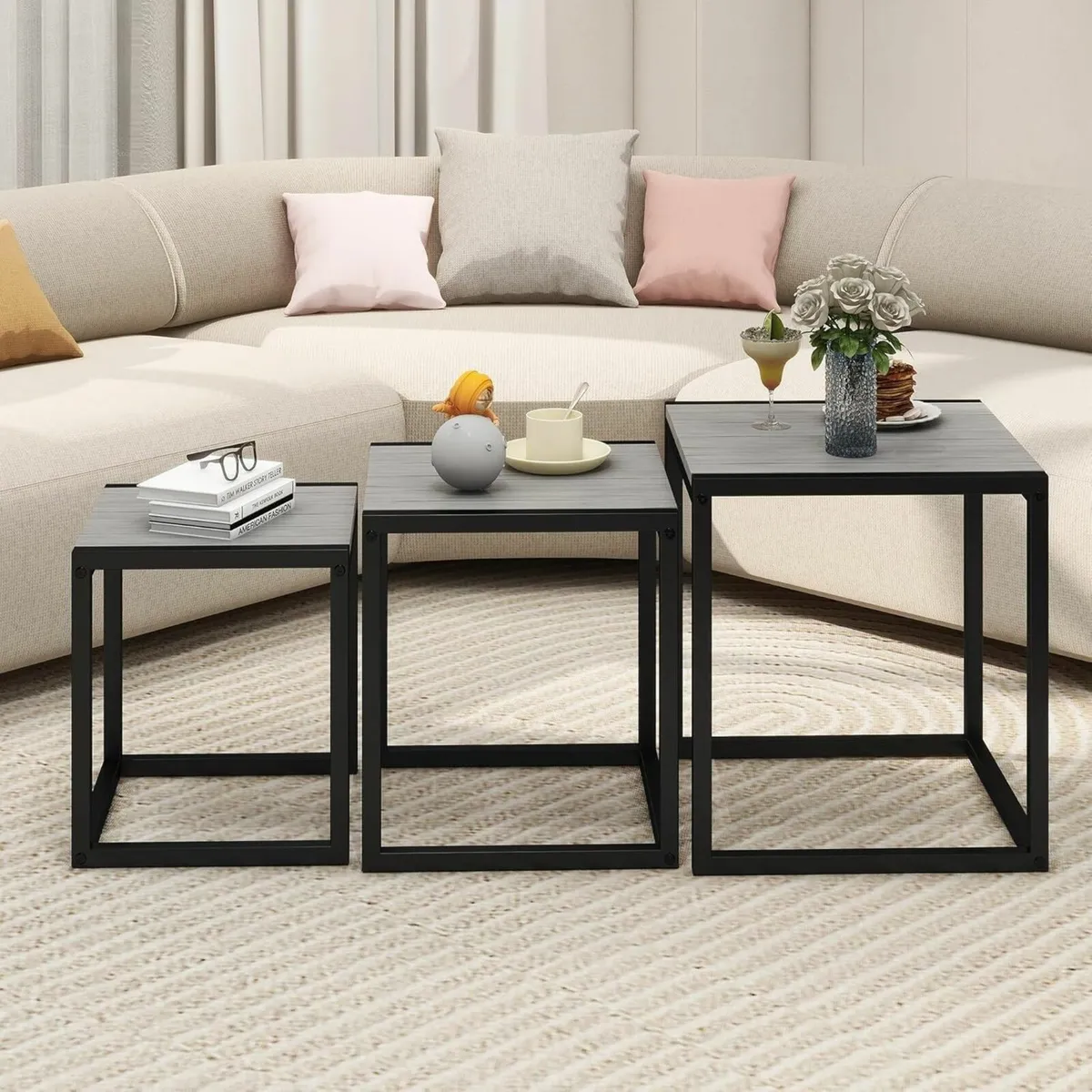 Wooden Nesting Tables Set of 3 Coffee Table - Image 4