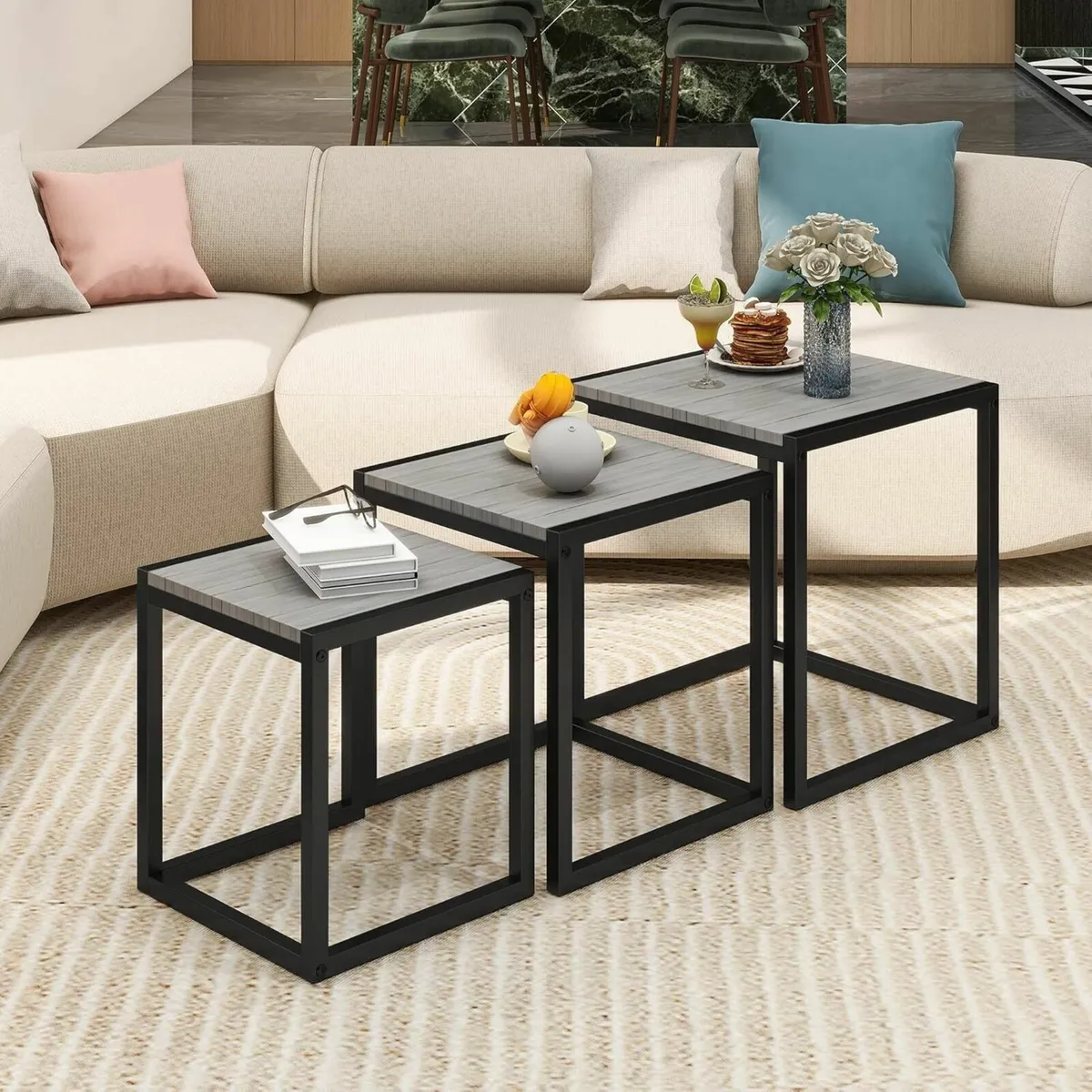 Wooden Nesting Tables Set of 3 Coffee Table - Image 3