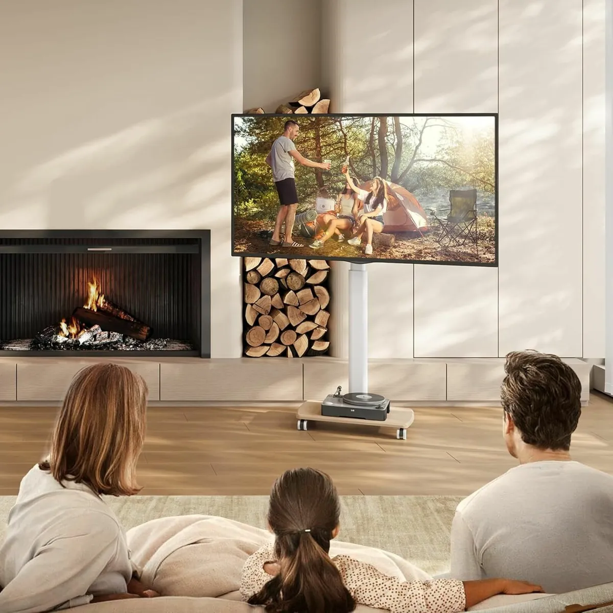 White TV Stand on Wheels with 20mm Wood Base for - Image 2