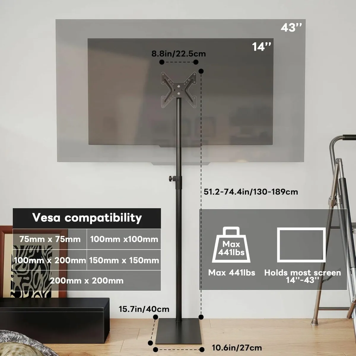 360degrees Swivel Floor TV Stand Universal Tall - Image 2