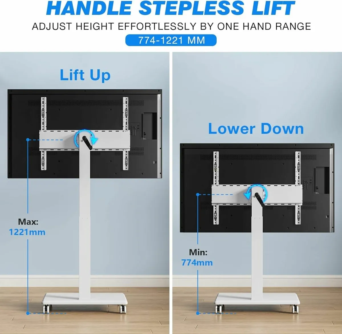 TV Stand on Wheels for 42-75 Inch TVs Rolling - Image 2