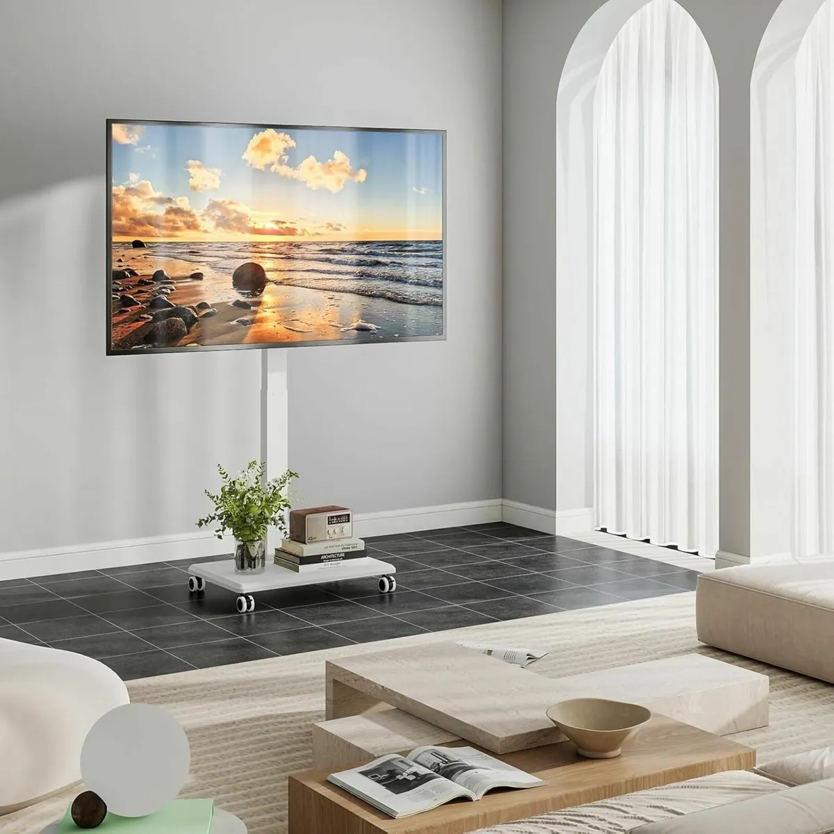 TV Stand on Wheels for 42-75 Inch TVs Rolling - Image 3