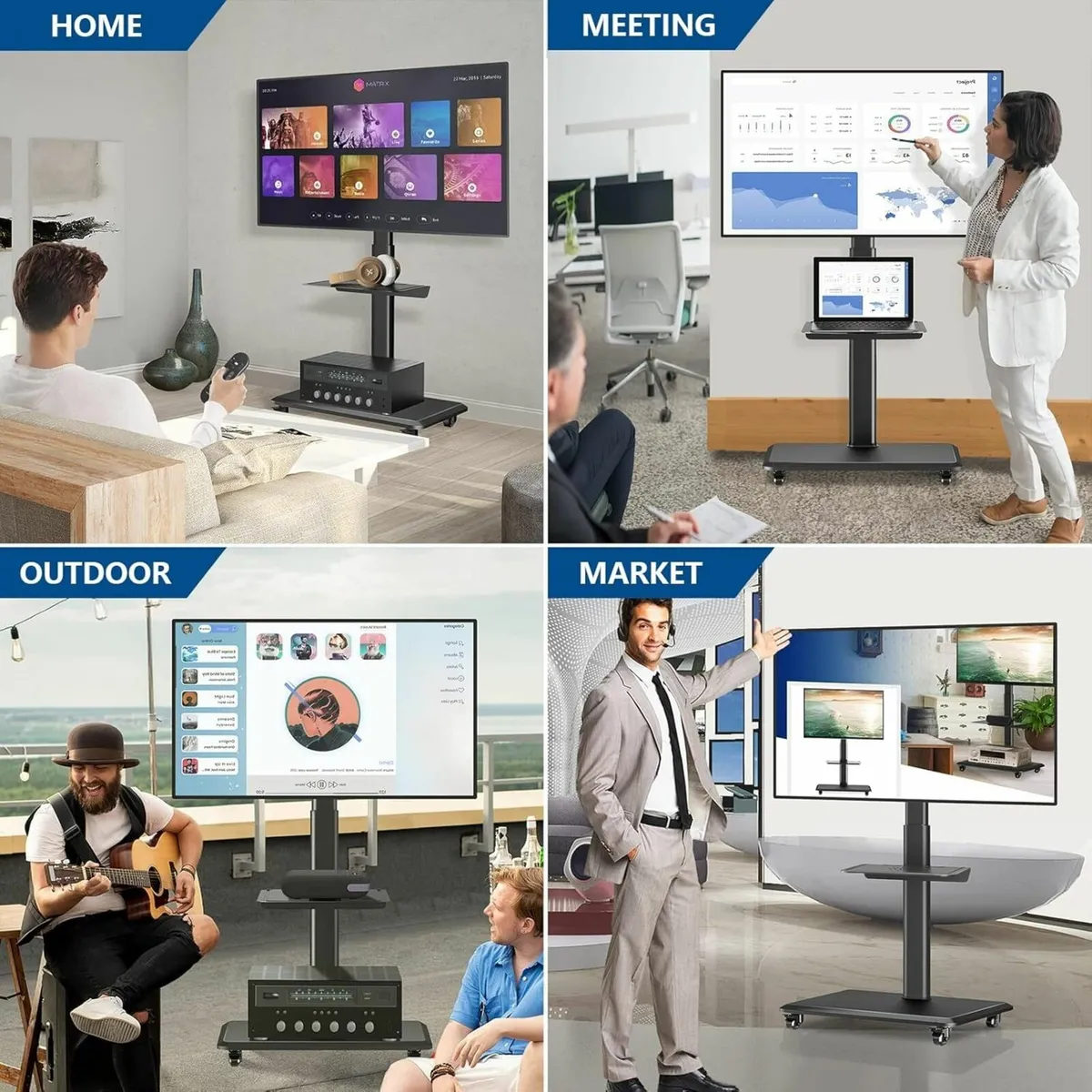 Mobile TV Stand on Wheels for Most Flat Curved - Image 4