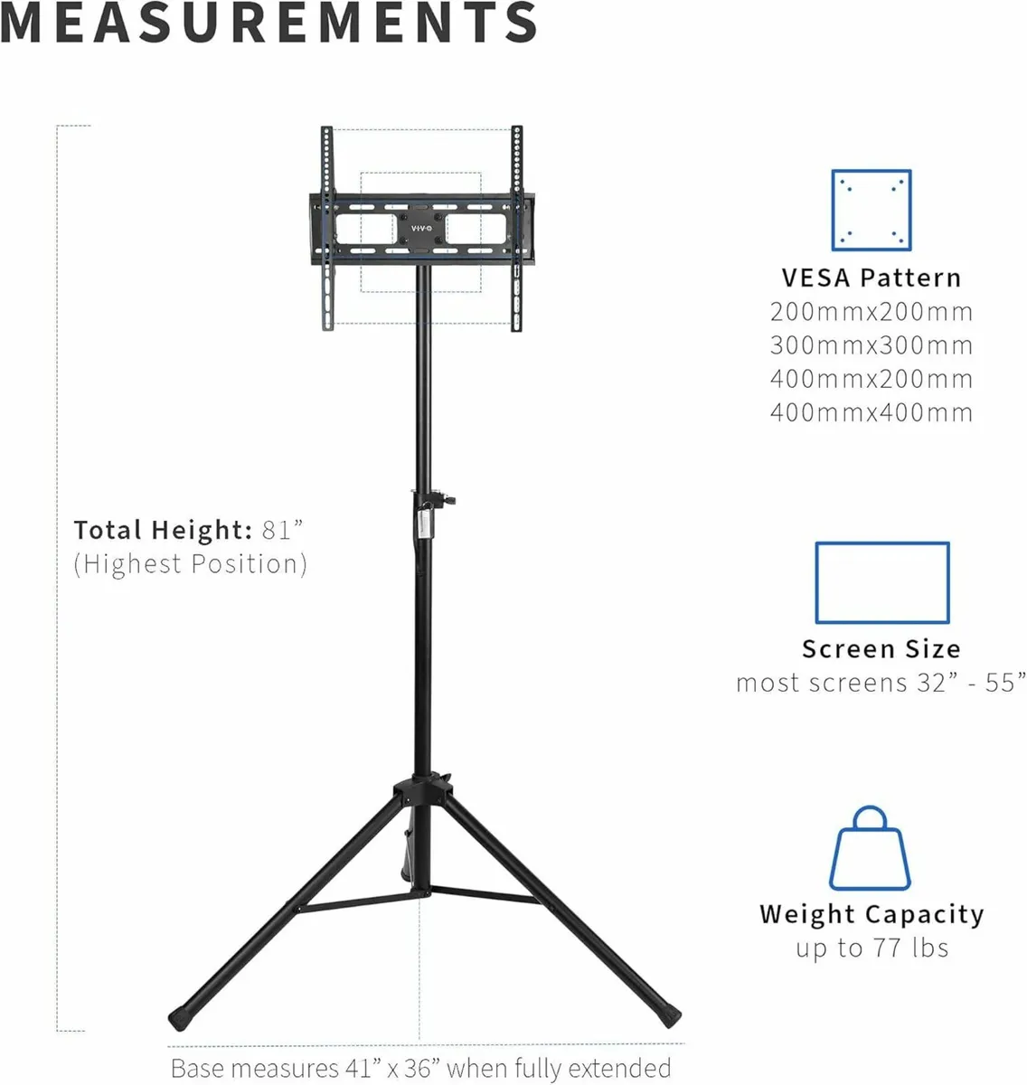 Black Tripod LCD LED Flat Screen TV Display Floor - Image 4